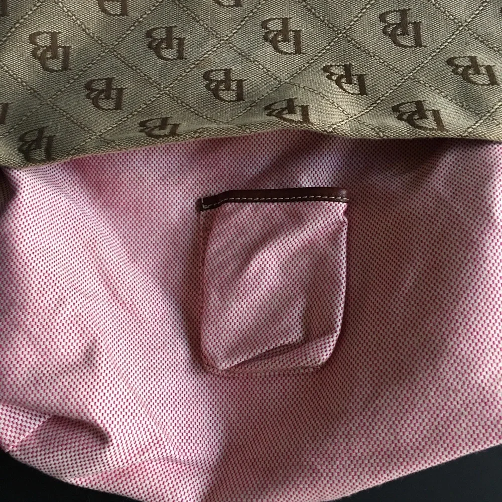 Dooney & Bourke Shoulder Hobo Handbag Purse Monogram Silver Lock Fabric Leather